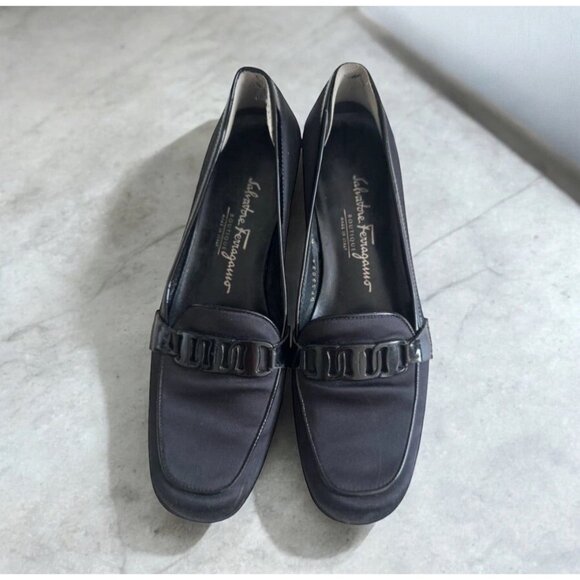 SALVATORE FERRAGAMO Black Fabric Logo Loafers Size 7 - Picture 1 of 14
